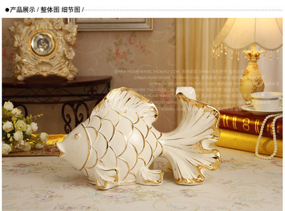 【厂家直销 高档玉瓷工艺摆件 富贵鲤鱼 乔迁礼品 HB036-41G】价格,厂家,图片,陶瓷工艺品,章卫标-
